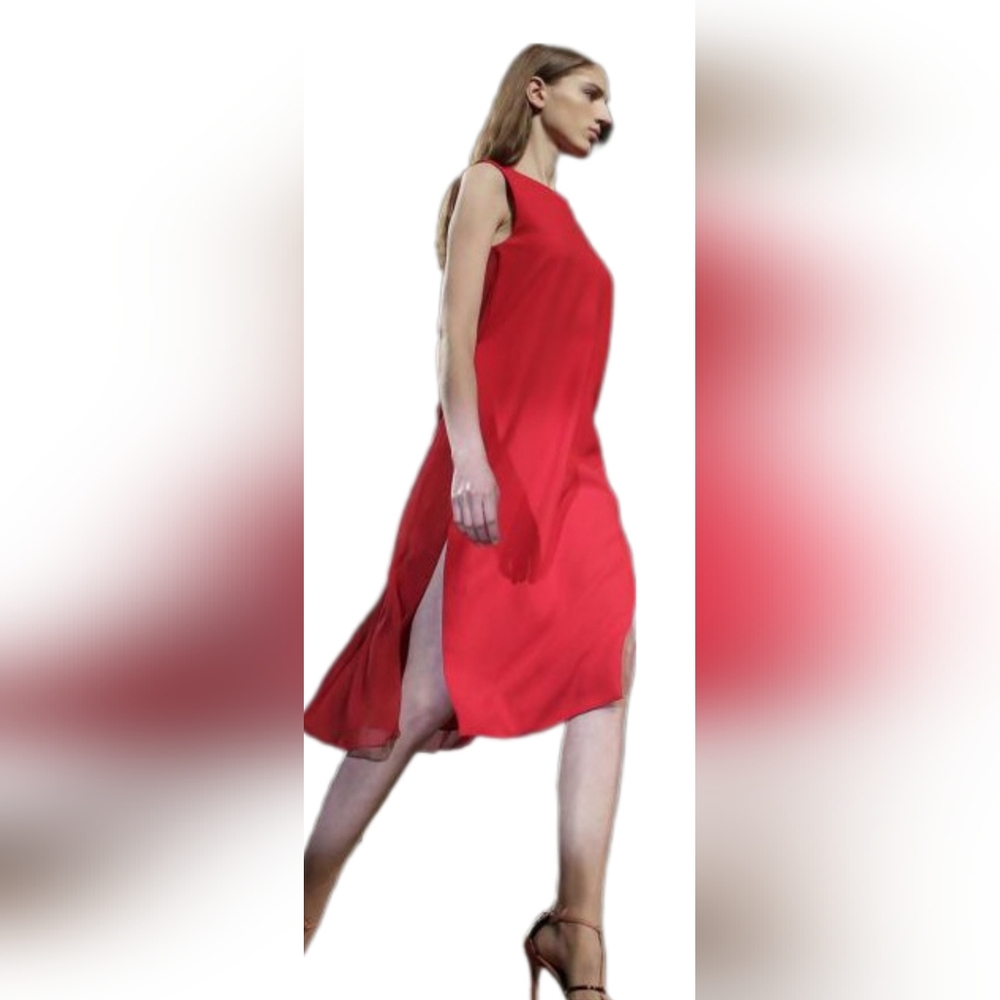 $2,200 PRABAL GURUNG RED WOOL CHIFFON SILK RUNWAY DRESS US S